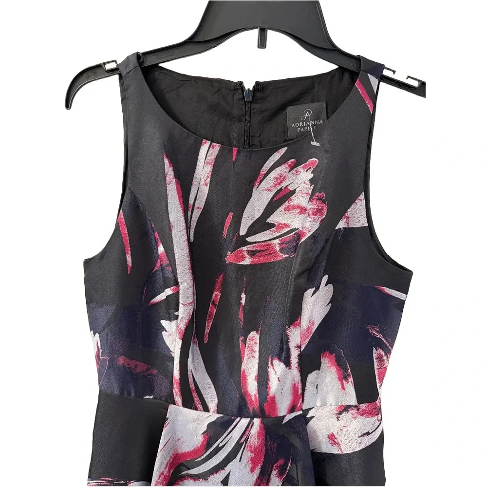 Adrianna Papell Floral High Low Dress Size 4 Black Pink Formal Evening Gown - Picture 11 of 12